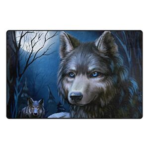 Yochoice Non-Slip Area Rugs Home Decor, Hipster Wolf Blue Night Sky Floor Mat Living Room Bedroom Carpets Doormats 60 x 39 inches