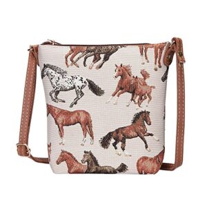 signare tapestry small crossbody bag sling bag for women with running horse design (sling-rhor)