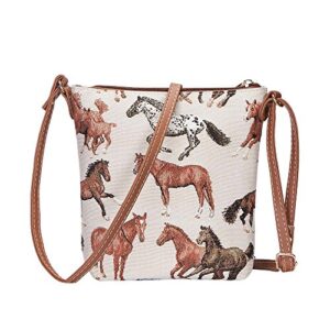 Signare Tapestry Small Crossbody Bag Sling Bag for Women with Running Horse Design (SLING-RHOR)