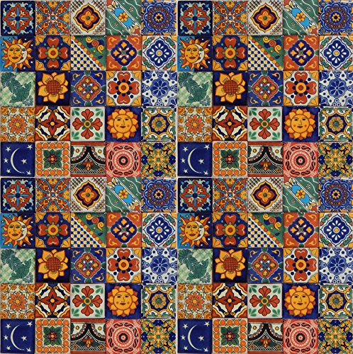 100 Hand Painted Talavera Mexican Tiles 2"x2" Spanish Mediterranean Decor