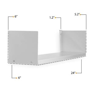 Wallniture Libro Floating Shelves U Shape Metal Wall Shelf Bookcase CDs DVD Storage and Display Home Decor White Set of 2