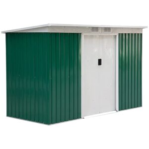 outsunny 9′ x 4′ metal garden storage shed tool house with sliding door spacious layout & durable construction for backyard, patio, lawn green