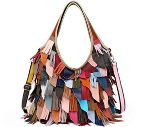 segater® women’s random multicolor boston bag genuine leather colorful patchwork large tote handbag hobo purse crossbody big bag