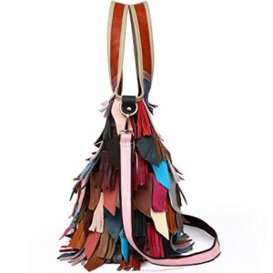 Segater® Women’s Random Multicolor Boston Bag Genuine Leather Colorful Patchwork Large Tote Handbag Hobo Purse Crossbody Big Bag