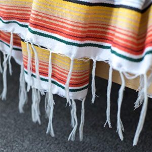 JQZ Mexican Serape Blanket with Tassel Bright Colorful Stripe Rainbow Throw Blanket Yoga Beach Blanket Tablecloth Sofa Cover(Red, 60" X 82")