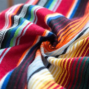 JQZ Mexican Serape Blanket with Tassel Bright Colorful Stripe Rainbow Throw Blanket Yoga Beach Blanket Tablecloth Sofa Cover(Red, 60" X 82")