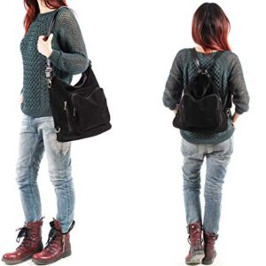 Women Leather Backpack/Purse - Handmade Convertible Hobo Shoulder Bag from Genuine Suede Leather