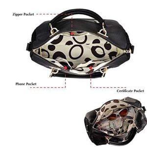 Women Tote Purse Leather Lace Design Vintage Shoulder Bag Top Handle Satchel Large Capacity Black