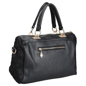 Women Tote Purse Leather Lace Design Vintage Shoulder Bag Top Handle Satchel Large Capacity Black