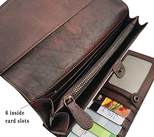 Womens Wallets Genuine Leather Large Capacity Handmade Card Holder Purse,Scratch Resistant (coffee)