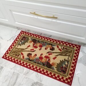 kitchen rugs and mats – 39″ x 59″ (3x5) – non skid, rubber back – rooster themed – rectangle area rug