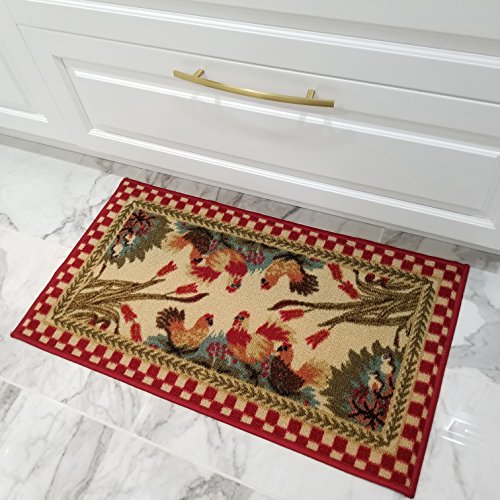 Kitchen Rugs and Mats - 39" x 59" (3X5) - Non Skid, Rubber Back - Rooster Themed - Rectangle Area Rug