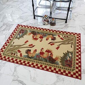 Kitchen Rugs and Mats - 39" x 59" (3X5) - Non Skid, Rubber Back - Rooster Themed - Rectangle Area Rug