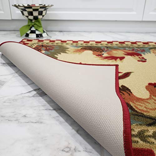 Kitchen Rugs and Mats - 39" x 59" (3X5) - Non Skid, Rubber Back - Rooster Themed - Rectangle Area Rug