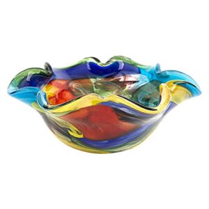 badash stormy rainbow art glass – murano-style art glass bowl centerpiece – 8″ mouth-blown glass bowl – decor bowl centerpiece home decor accent