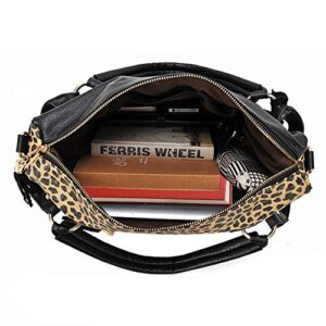 Segater Women's Leopard Print Black Purse Handbag Hobo Style Sequin PU Leather Shoulder Bag