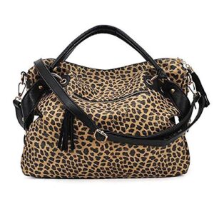 Segater Women's Leopard Print Black Purse Handbag Hobo Style Sequin PU Leather Shoulder Bag