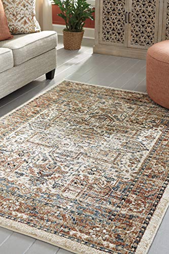 Signature Design by Ashley Jirair Traditional 8 x 10 ft Medallion Pattern Rug, Brown & Cream Multi Color