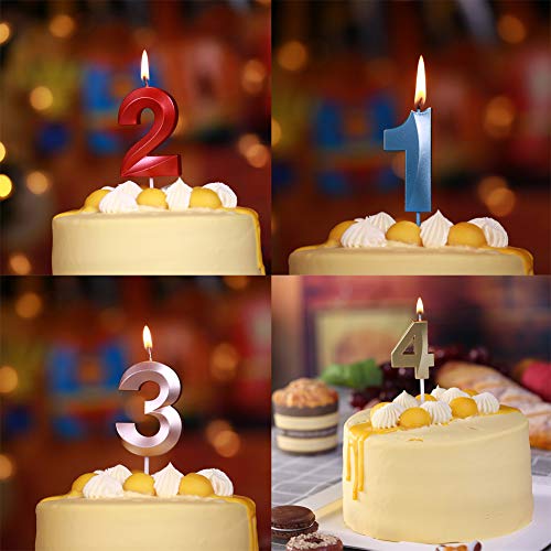 2.76'' Extended XXL Large Gold Glitter Happy Birthday Long Numbers Candles 3D Design Cake Topper Decoration for Adults/Kids Party Wedding(Blue, 6)