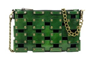 time resistance leather clutch purse women’s wrist bag shoulder bag handbag green