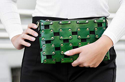 Time Resistance Leather Clutch Purse Women's Wrist Bag Shoulder Bag Handbag Green