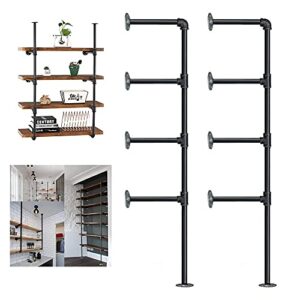 kaler black 4-tier industrial pipe shelves,rustic diy pipe shelf wall vintage hung bracket,easy to install 58”h(2pcs)