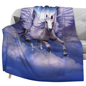 delerain pegasus horse flannel fleece throw blanket 50″x60″ living room/bedroom/sofa couch warm soft bed blanket for kids adults all season