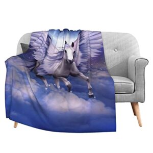 Delerain Pegasus Horse Flannel Fleece Throw Blanket 50"x60" Living Room/Bedroom/Sofa Couch Warm Soft Bed Blanket for Kids Adults All Season