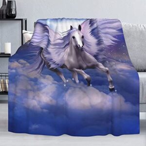 Delerain Pegasus Horse Flannel Fleece Throw Blanket 50"x60" Living Room/Bedroom/Sofa Couch Warm Soft Bed Blanket for Kids Adults All Season