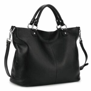 kattee women’s soft genuine leather 3-way satchel tote handbag black