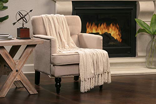 Chanasya Chenille Velvety Texture Decorative Throw Blanket with Tassels Super Soft Cozy Classy Elegant with Subtle Shimmer for Chair Couch Bed Living Bed Room Ivory Throw Blanket (50x65 Inches) Cream