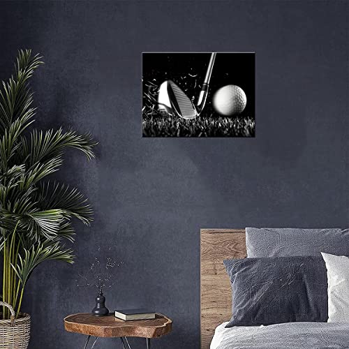 Canvas Print Black and White Golf Poster Wall Art Picture Golf Ball Sport Canvas Painting for Gym Living Room Wall Decor Frame Canvas