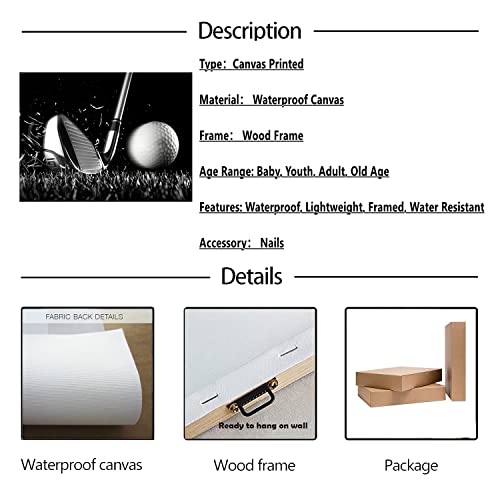 Canvas Print Black and White Golf Poster Wall Art Picture Golf Ball Sport Canvas Painting for Gym Living Room Wall Decor Frame Canvas