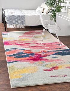 unique loom estrella collection light colors, abstract, modern, vibrant area rug, 3 ft 3 in x 5 ft 3 in, pink/ivory