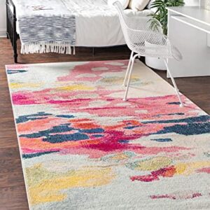 Unique Loom Estrella Collection Light Colors, Abstract, Modern, Vibrant Area Rug, 3 ft 3 in x 5 ft 3 in, Pink/Ivory