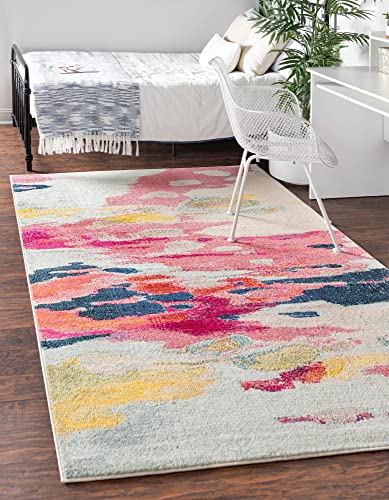 Unique Loom Estrella Collection Light Colors, Abstract, Modern, Vibrant Area Rug, 3 ft 3 in x 5 ft 3 in, Pink/Ivory