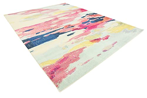 Unique Loom Estrella Collection Light Colors, Abstract, Modern, Vibrant Area Rug, 3 ft 3 in x 5 ft 3 in, Pink/Ivory