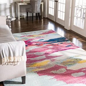 Unique Loom Estrella Collection Light Colors, Abstract, Modern, Vibrant Area Rug, 3 ft 3 in x 5 ft 3 in, Pink/Ivory