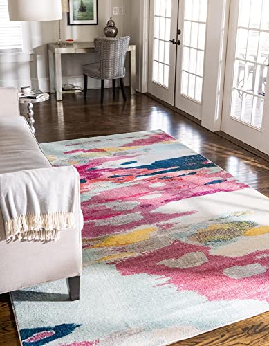 Unique Loom Estrella Collection Light Colors, Abstract, Modern, Vibrant Area Rug, 3 ft 3 in x 5 ft 3 in, Pink/Ivory