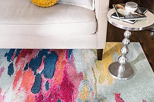 Unique Loom Estrella Collection Light Colors, Abstract, Modern, Vibrant Area Rug, 3 ft 3 in x 5 ft 3 in, Pink/Ivory