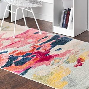 Unique Loom Estrella Collection Light Colors, Abstract, Modern, Vibrant Area Rug, 3 ft 3 in x 5 ft 3 in, Pink/Ivory