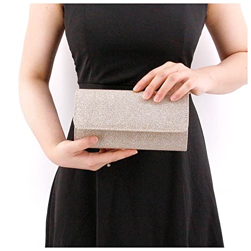 Naimo Flap Dazzling Small Clutch Bag Evening Bag With Detachable Chain (Champagne)