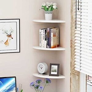 baffect 3-pack corner shelf wooden and plastic pvc floating shelves wall mount shelf bookshelf display cosmetic storage rack room decor (large)