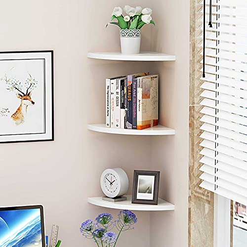 Baffect 3-Pack Corner Shelf Wooden and Plastic PVC Floating Shelves Wall Mount Shelf Bookshelf Display Cosmetic Storage Rack Room Decor (Large)