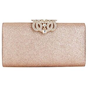 erouge leather sparkling evening clutch purse women designer handbag for wedding party (rose gold color)