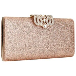 EROUGE Leather Sparkling Evening Clutch Purse Women Designer Handbag for Wedding Party (Rose gold color)