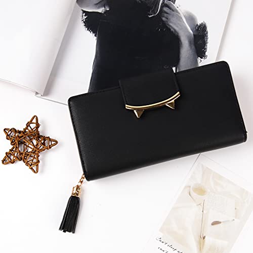 Womens Wallet Cute Cat Wallet Long Coin Purse with Card Holder Card Case Money Clip Mothers Day Valentines Day Gifts for Cat Lovers Black