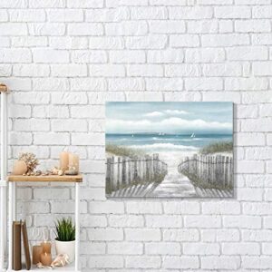 Beach Picture Coastal Wall Art: Blue Abstract Seascape Artwork Sandy Path Canvas Painting for Bedroom (24"W x 18"H,Multi-Sized)