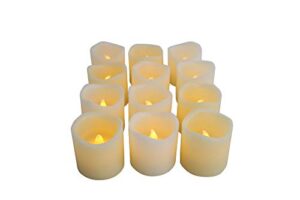 ecogecko set of 12 real wax led votive candles, premium quality flameless candles with timer -votive size, battery candle set, flickers realistically. d 2 x h 2 inches