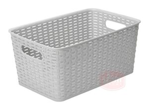 ybm home medium plastic rattan storage box basket organizer, large – gray – 1 pack